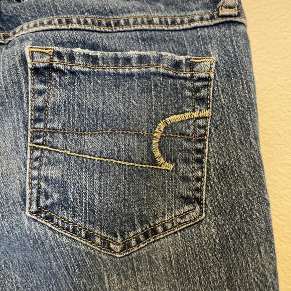American Eagle Flare Jeans Womens Size 6 Long Medium Blue Wash Stretch 5 Pocket - Picture 5 of 8